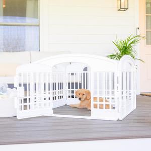 Carlson 4-Panel Plastic Pet Pen  Portable, Secure, and Easy-to-Use Playpen for Small Pets | 24" Tall, White, Includes Door and Lock, Ideal for Small Pets, Whelping and Indoor/Outdoor Use (36"x 36"W x 24"H)