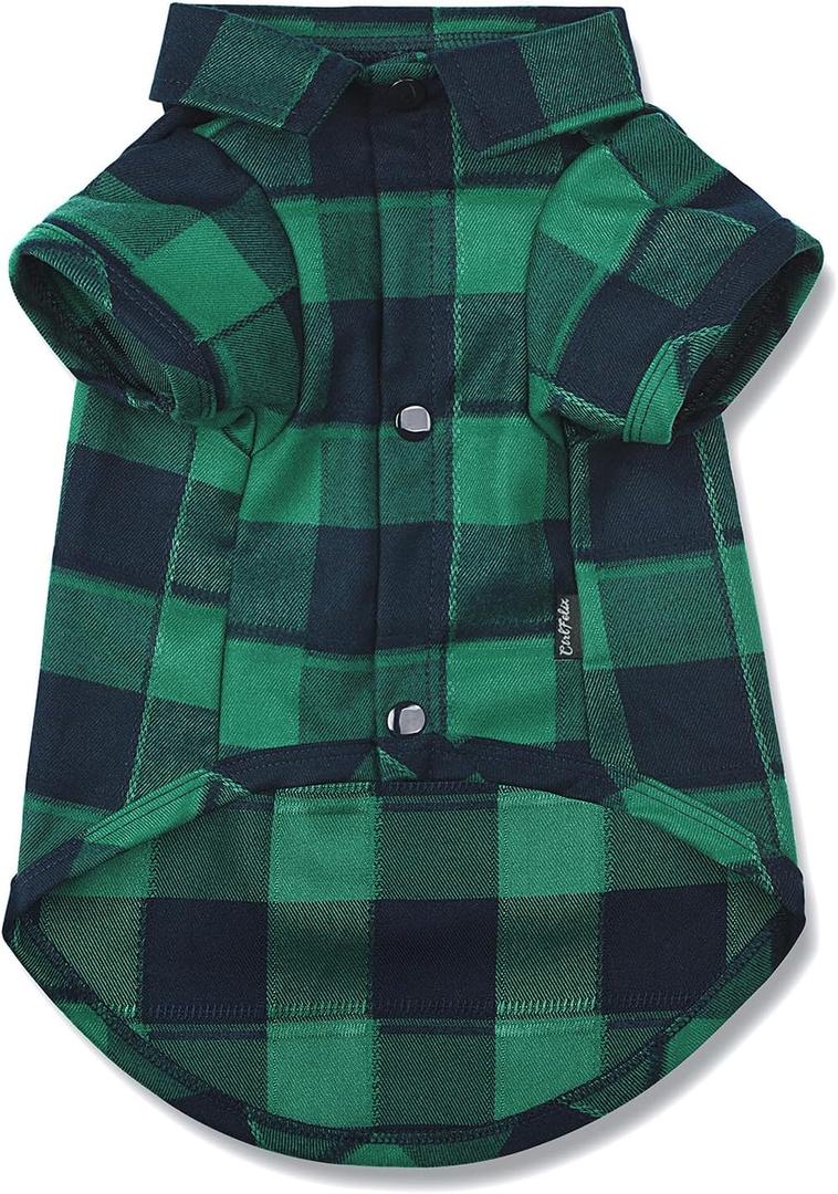 Dog Shirt Plaid Puppy Clothes for Small Medium Large Dogs Cats Boy Girl Kitten Soft Pet T-Shirt Breathable Tee Outfit Adorable Grid Apparel Halloween Thanksgiving (M - Chest ~15.3" / 6~9 lbs)