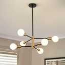 Modern Chandeliers for Dining Room, Black and Gold Chandelier Ceiling Light Fixture 6-Light Sputnik Chandeliers Mid Century Chandeliers for Living Room,Kitchen Island,Bedroom,Foyer