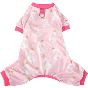 Dog Pajamas, Soft Stretchy Pet Pajamas for Small Medium Dogs - Cute Dog Pajama Onesie with Swan Print, Breathable & Stretchable Dog Pjs for Summer (Pink, L)