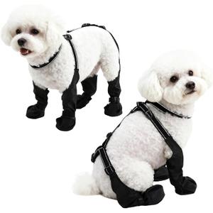 Waterproof Dog Boots for Small/Medium Dogs -Dog Paw Protectors Dog Suspender Boots Anti-Slip Pet Shoes for Outdoor Walking, Reflective Stay-On,Dirt-Proof Comfortable Booties (Black, Small)