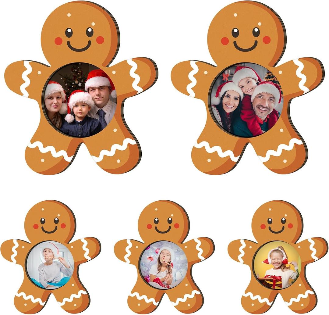 Chunful 5 Pack Christmas Gingerbread Picture Frame for Table Top 5.9 Inch 3.9 Inch Wood Picture Display Ornaments Decorative Wooden Christmas Frame Gift for Xmas Holiday Winter Home Tabletop