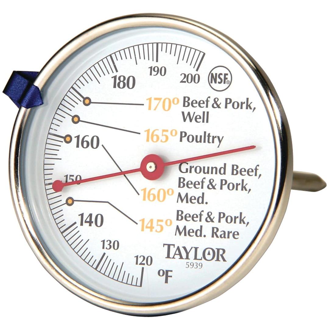 Taylor Leave-in Meat Oven Safe Compact Analog Dial Meat Food Grill BBQ Kitchen Cooking Thermometer, 3 inch dial, Stainless Steel (standard)