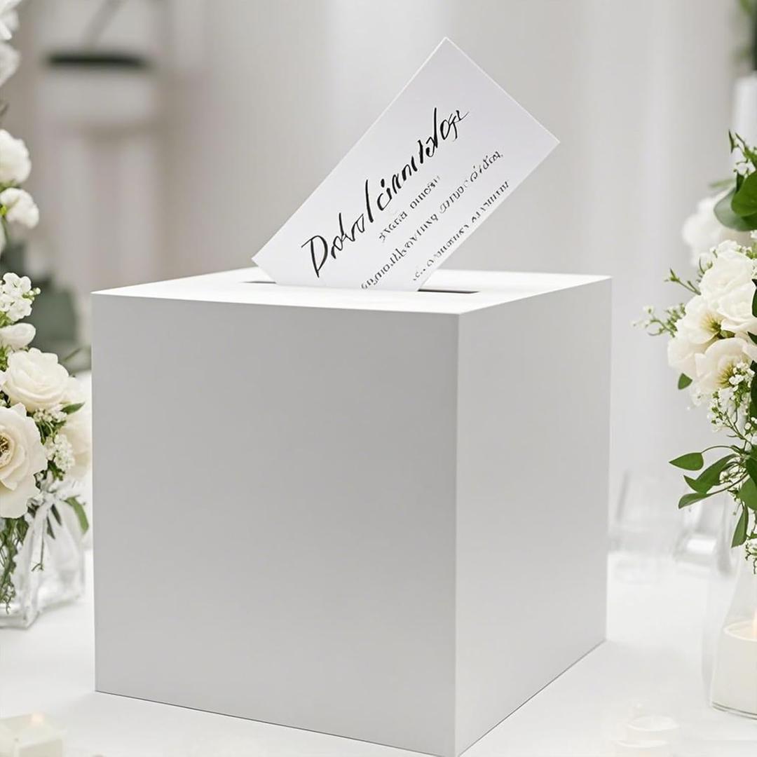 Adorox 10'x10' Money Box & Memory Cards Reception Centerpiece Elegant White Keepsake Gift Box for Weddings, Birthdays, Anniversaries White