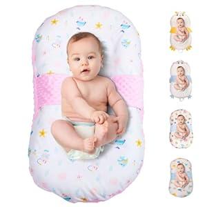 Baby Lounger for Newborns and Infants, Portable Co-Sleeping Bed with Pillow & Foot Rest - 100% Cotton, Snug, Travel-Friendly, Breathable Fabric, Ideal for Cribs & Floor - Sprinta (Cotton Comfort)