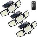 Tuffenough Solar Outdoor Lights 2500LM 210 LED Security Lights with Remote Control,3 Heads Motion Sensor Lights, IP65 Waterproof,270 Wide Angle Flood Wall Lights with 3 Modes(3 Packs)