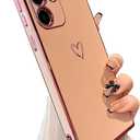 DEFBSC Compatible with Samsung Galaxy S25 Ultra Case with Gold Heart, Luxury Plating Edge Bumper Cute Case with Full Camera Protection for Women Girls, Anti-Scratch Shockproof Phone Cover, Pink