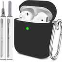 for AirPods 1/2 Case Cover,Come with Cleaner Kit,Soft Skin Silicone Case Cover with Keychain, Full Protective Case for Men and Women, Compatible with AirPods 2nd 1st Generation Case,Black