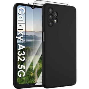 Pilaru for Samsung Galaxy A32 5G/M32 Case,Liquid Silicone Upgrade [Soft Anti-Scratch Microfiber Lining][2 HD Screen Protector][Full Camera Protection] Shockproof Case for 6.5 inch -Black
