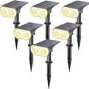 Linkind Solar Lights Outdoor Waterproof IP67, StarRay Dusk-to-Dawn Outdoor Solar Lights, 3 Lighting Modes Solar Spot Lights Outdoor for Garden, Yard, Landscape (Warm White, 6 Pack)
