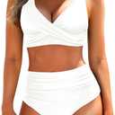 Yonique Women's Two Piece High Waisted Bikini Set Tummy Control Swimsuit Full Coverage Bathing Suit, Large