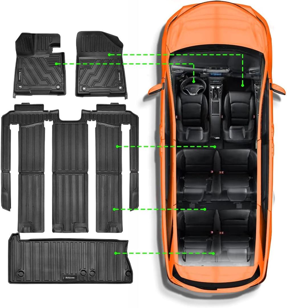 Floor Mats Cargo Liner Compatible for T-oyota Sienna (2021-2023 2024 2025) 7 Seat Custom Fit 1st, 2nd and 3rd Row Weather Mats (7 Seater with Spare Tire)