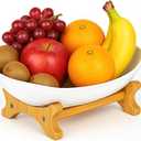 Fruit Bowl With Bamboo Wood Stand, Fruit&Vegetable Candy Dish Decor Basket for Kitchen CounterLarge Capacity Vegetable Storage Stand Snacks Rack Tray Plate Rack