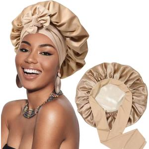 Satin Bonnet Silk Bonnet for Sleeping Silk Sleep Cap Double Layer Hair Bonnet with Elastic Tie Band for Curly Hair Night Cap