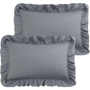 PiccoCasa Ruffled Pillow Shams Set of 2, Soft Breathable Pillow Covers with Envelope Closure, 100% Brushed Microfiber Pillow Case Standard Dark Gray
