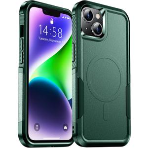 2 x Temdan Designed for iPhone 14 Case Magnetic,[Compatible with Magsafe][Military Grade Drop Protection] Dropproof Heavy Duty Tough Rugged Shockproof Phone Case for iPhone 14 (6.1")-Dark Green