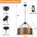 Farmhouse Drum Chandelier, 4-Light, 22in Brushed Bronze Pendant Light Fixture with Chain, Kitchen Island Pendant Over Table, Rustic Industrial Chandelier for Dining Room, Bedroom, Living Room