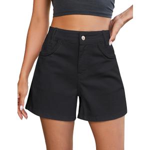 Luvamia Jean Shorts for Women Trendy Wide Leg Mid Thigh Casual Summer Stretchy Denim Shorts Jorts with Braided Pockets, M