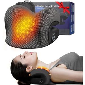 Wireless Heated Neck Stretcher for Pain Relief, Portable Cordless Neck Shoulder Cervical Traction Device with Graphene Heating Pad No Smell Magnetic Therapy Case Relaxer for TMJ Migraine Spine Alignme (Gray)
