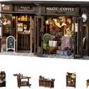 Kisoy DIY Miniature House Kit, Tiny House Building Kit with Furniture and LED Light for Adults and Teens, DIY Mini House Craft Kit, Decorations/Gifts for Family and Friends (Vintage Coffee Shop)