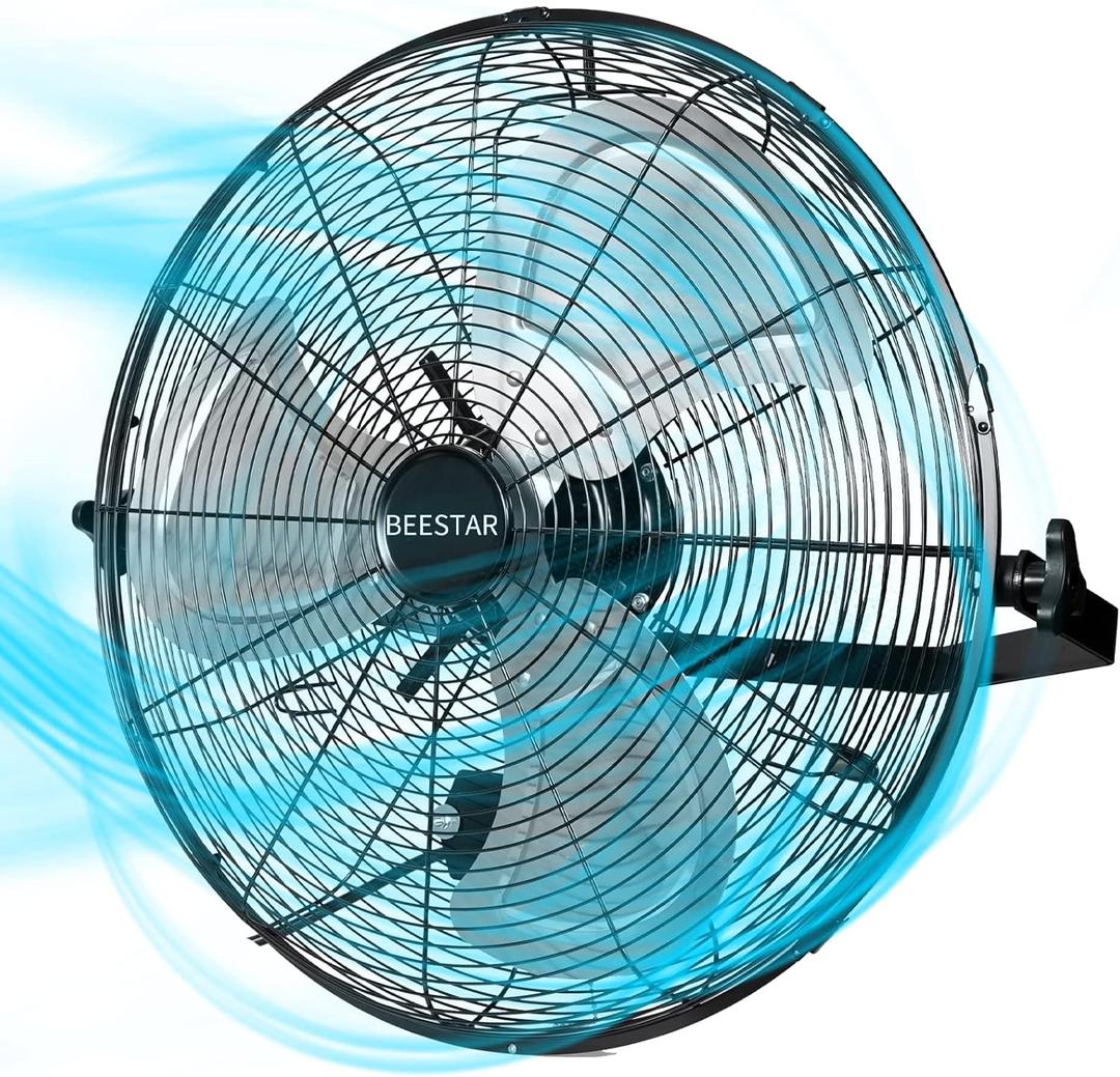 BEESTAR 20 inch High Velocity Wall Mount Fan,Industrial Fan with 3 Speed Commercial Ventilation,Easy Operation and 270 Degree Tilting,Metal Fan for Warehouse,Greenhouse, Workshop and Basement