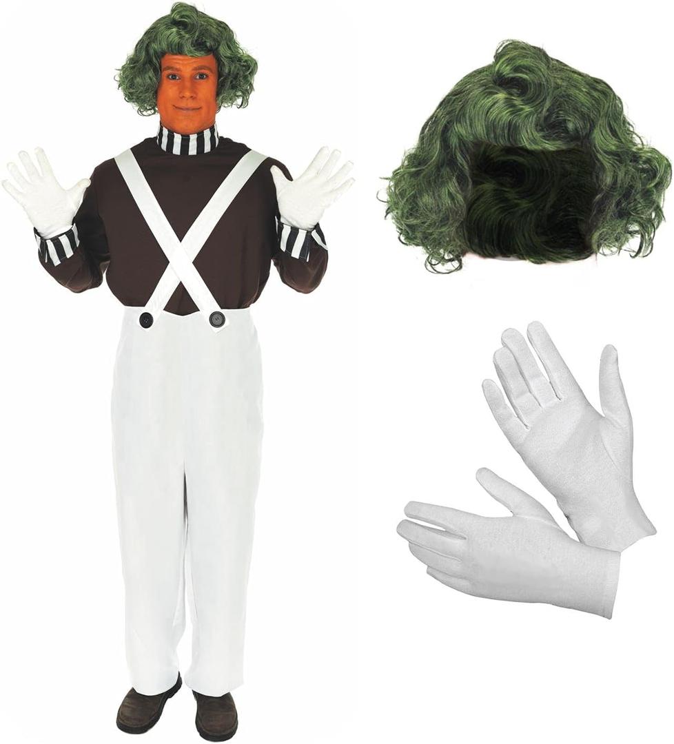 fun shack Men's Chocolate Factory Worker Costume, Chocolate Factory Costume, Halloween Costumes for Men (Small, Brown)