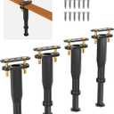 Adjustable Height Bed Support Legs (6.5"-11") - Heavy Duty Center Support for Bed Frame with Wider Base, Under Bed Replacement Legs Kit for Wood Slats/Furniture, Black Plastic Legs (4 PCS)