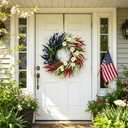 4th of July Wreath for Front Door, 24Inch Large Full Patriotic Wreath with Red White Blue Wheat Spikes & Daisies, Rustic Americana Decor for Independence Day, Memorial Day, Veterans Day