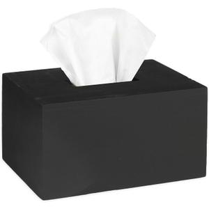 Rustic Farmhouse Tissue Box Cover - Wooden Black Rectangular Tissue Holder Easy to Refill - 5" x 9"