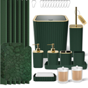 XLHOMO Bathroom Accessory Set - 25PC Green Bathroom Sets, Bathroom Set with Shower Curtain and Rugs, Dark Green Shower Curtain Set, Trash Can, Qtip Holder Dispenser & Soap Dispenser