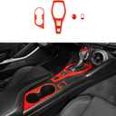 for Camaro Gear Shift Panel Trim, 4PCS Center Console Cup Holder Cover Cigarette Lighter Decoration Frame Compatible with 2017-2023 Chevrolet Chevy Camaro Interior Accessories, Red
