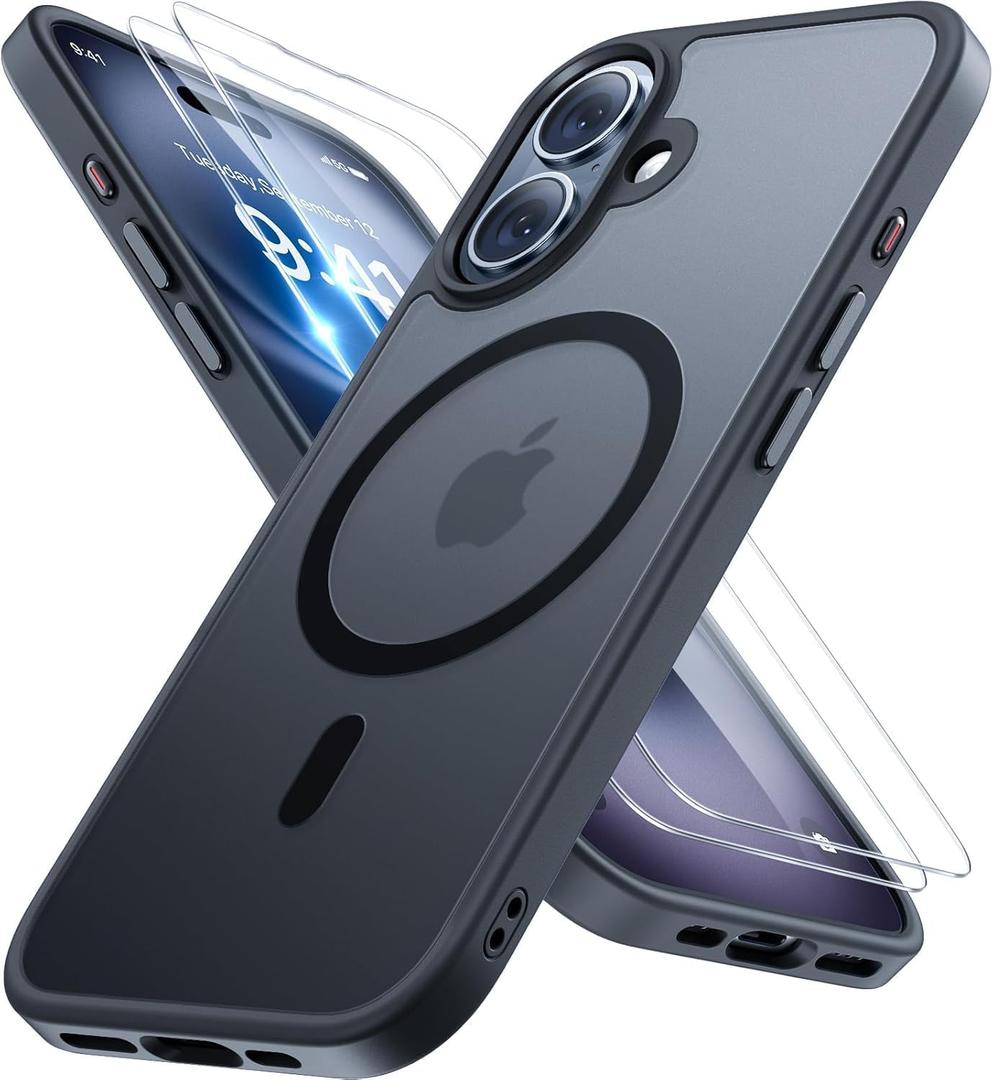 Miracase Magnetic for iPhone 16 Plus Case [with 2X Screen Protectors] [Compatible with MagSafe], Slim Thin Phone Case Military-Grade Protected for iPhone 16 Plus Cover Bumper 6.7 Inch, Black