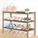 Smiry Bamboo Shoe Rack, 3 Tier Shoe Organizer for Entryway & Closet, Stackable Free Standing Storage Shelf for Shoes, Bags & Plants, Walnut