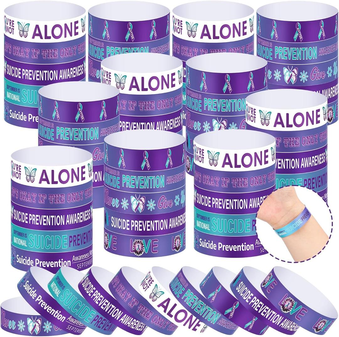 Kenning 1200 Pcs Suicide Prevention Awareness Bracelets Bulk Purple Teal Ribbon Inspirational Motivational Paper Wristbands for Events Suicide Awareness Items Favor Charity Campaign Supplies Gifts