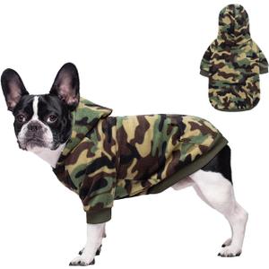 Camo Hoodie, Winter Clothes - Dog & Cat Hooded Sweatershirt Pullover, Fleece Coat Apparel (Green, L) (L-Chest<17.7'')