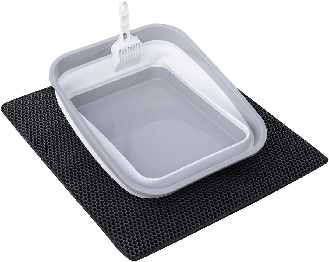 Senior Cat Litter Box with Mat, Low Entry for Arthritic Cat, Handicap Disabled Cats, Sick Frail Cats, Older Feeble