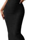 GORGLITTER Women's Crochet Halter Midi Dress Prom Wedding Guest Dress Sleeveless Knit Bodycon Summer Going Out Sundress (Medium, Black)