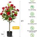 3FT Artificial Camellia Tree 2 Pack, Artificial Plants Outdoor Faux Floral Plant in Cement Pot Fake Silk Camellia Tree Plants for Home House Living Room Office Decor