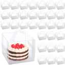LOYIM 32 Pcs 6x6x5 Inch Clear Cake Box Easter Treat Box with Handles Transparent Bakery Boxes Mini Cupcake Carrier with Lid Plastic Gift Containers for Easter Cake Chocolate Dessert Birthday Party