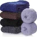 FNOVCO Mens Fuzzy Socks - Soft Cozy Slipper Fluffy Winter Warm Microfiber Plush Sleeping Socks - 5 to 6 Pairs (Brown)