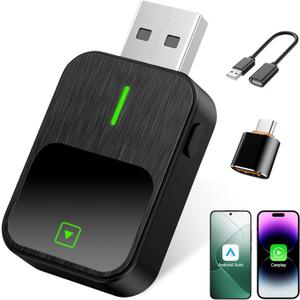 2-in-1 Wireless CarPlay Adapter Android Auto Adapter for Apple iPhone with Plug & Play USB/Type-C, Stable & Fast, Auto Reconnect, Compact Design, Zero Delay, Support iOS 10+ and Android 11+