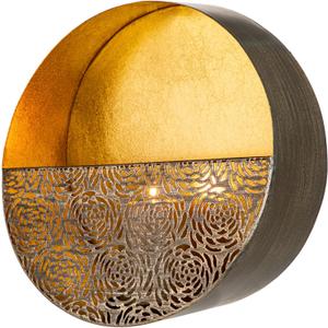 Luxury Metal Wall Candle Sconces  Large Handcrafted Wall-Mounted Tealight Candle Holders with Gold Leaf Interior  Modern & Rustic Home Dcor for Living Room, Hallway  11.8" Bronze Single Piece (Bronze - Cut Outs)