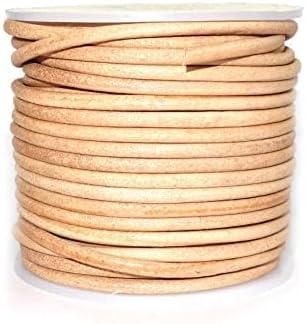 Round Leather Cords, Genuine Leather String for Jewelry Making DIY Crafts, Beading Work, Necklace Cords, Bracelet, Craft Work (Natural, 3mm)