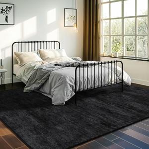 5x7 Washable Area Rug, Black Solid Area Rugs for Living Room & Bedroom