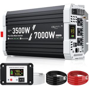 3500 watt Pure sine Wave Inverter, 48V DC to 110V AC Power Inverter, Used for Solar Emergency Power Supply in RV Homes, with 3 AC Output sockets, USB Port, Type-C Port, Remote Control with LCD Screen