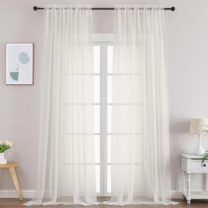 Gwine Ivory Sheer Curtains 108 Inches Long for Living Room 2 Panels, Light Filtering Extra Long Sheer Curtains, Filmy Voile Rod Pocket Window Drapes, 59W x 108L, 2 PCS, 9ft