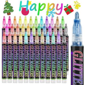 Glitter Marker Pens, 36 Colors Metallic Shimmer Paint Pens, Art Markers for Kids Adults DIY Crafts Greeting Birthday Cards Making Poster Album Scrapbooking Wood (1 Count (Pack of 36))