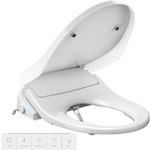 Electric Bidet Toilet Seat Elongated, Heated Toilet Seat with Adjustable Warm Water & Air Dryer, 6 Wash Modes, Dual Control, Self-Cleaning Nozzle, Soft-Close Lid, Night Light, Eco & Child Friendly