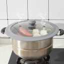 Set of 2 Vented Tempered Glass Universal Lid for Pot Pan Skillet with Heat Resistant Silicone Microwave Splatter Cover Microwave Safe Fit 6.5" 7" 7.5" and 11.5" 12" 12.5", Light Grey