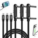 3 Pack Invisible Holder Charger Cable, 240W PD Fast Charging Cable for Desk, USB-C to USB-C & Light-ning Cable 4.9 FT with 360 Adjustable Metal Stand, 2 in 1 Holder Charger for Gaming, Office, Home